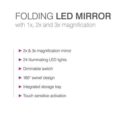 Superstar Magnifying Mirror Triple Makeup Mirror with LED Light (White) - Shop1